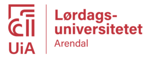 Logo Lørdagsuniversitetet. Rød skrift, hvit bakgrunn