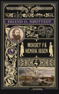 Bokforside med bilder av Ibsen med paraply under armen