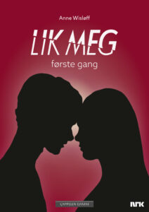 Forside til boka "Lik meg" av Anne Wisløff. To hoder i profil med pannen mot hverandre. Rosa bakgrunn.