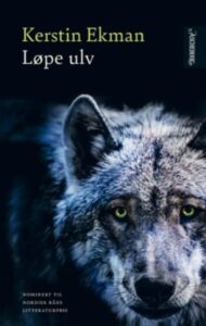 Forside av boka "Løpe ulv" Bilde av ulv.